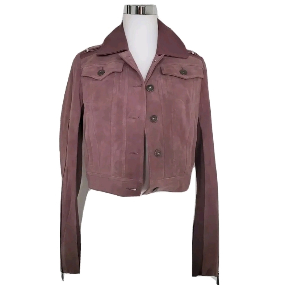 NWT  BCBG Maxazria Jacket Cropped Burgundy Suede  Size Small 4